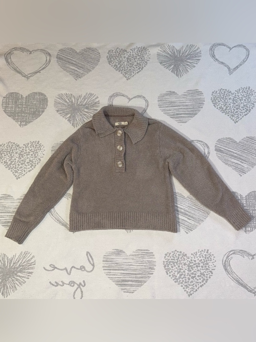 UGG Mowery Quarter Button Plush Fleece Pullover Sweater Mauve Taupe XSmall